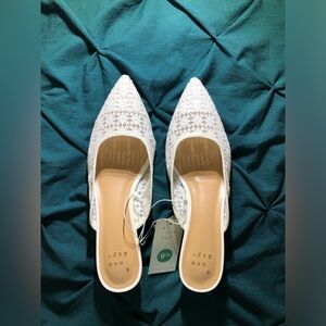 Off-White Floral Embroidered Mule Heels